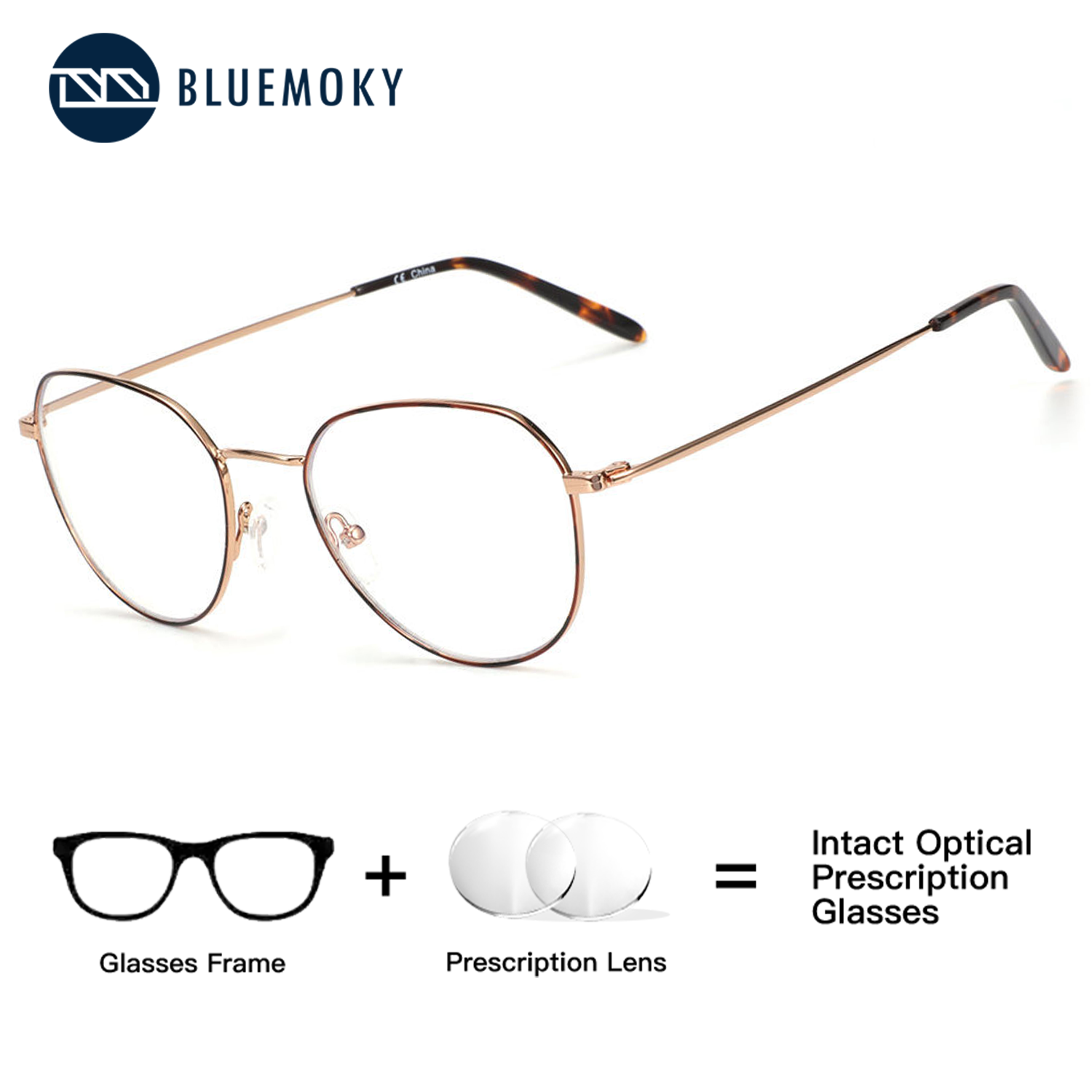 Anti Blue Light Film - BLUEMOKY Metal Circular Custom Prescription Glasses,