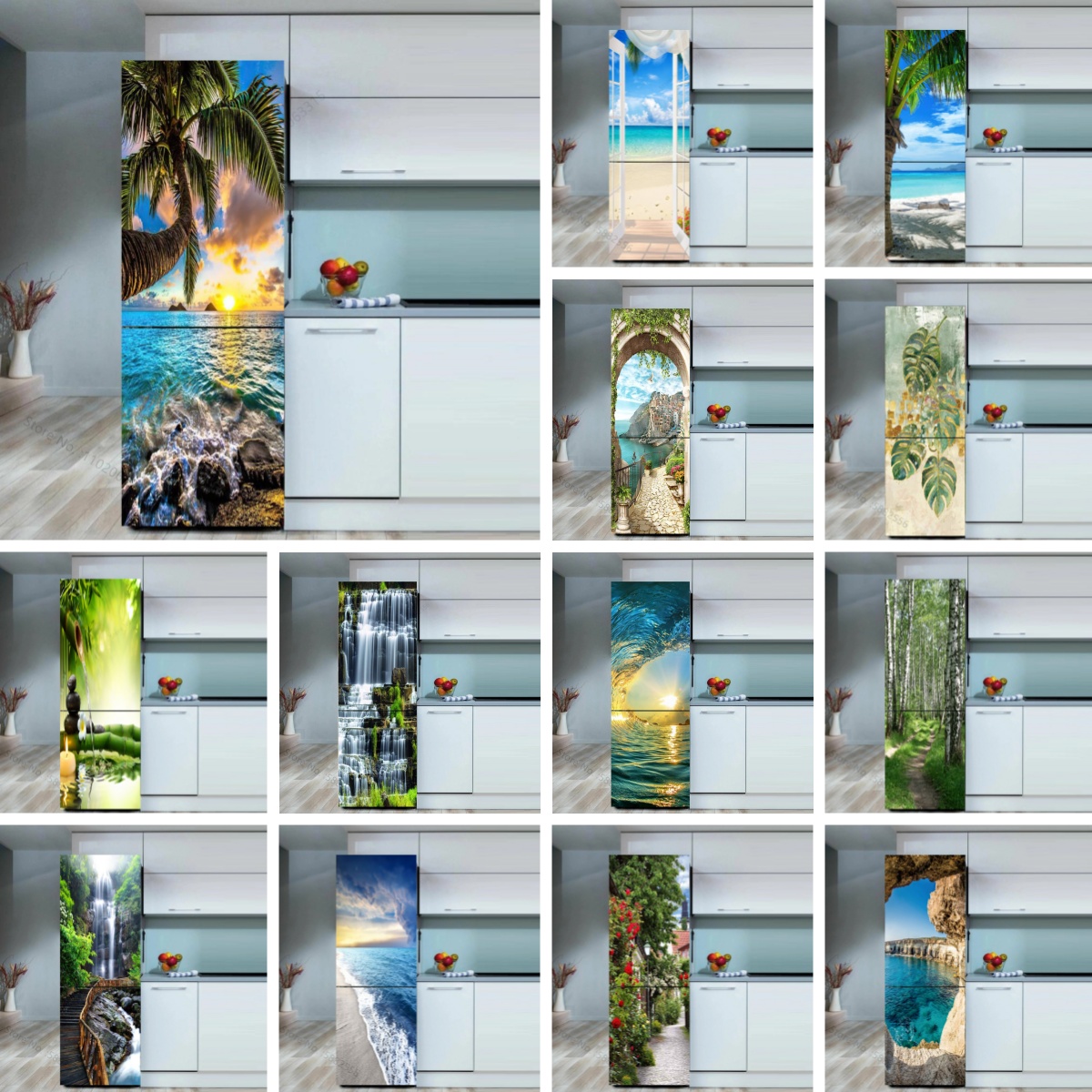 Full Cover Adhesive - Seaside Beach Fridge Sticker Door Cover
